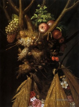Die vier Jahreszeiten in einem Kopf Giuseppe Arcimboldo Klassisches Stillleben Ölgemälde